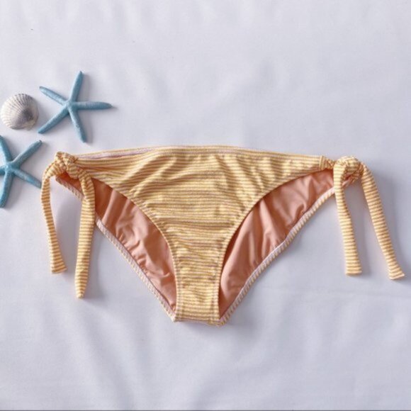 J. Crew | Side Tie Lowrider Bikini Bottom Faded Stripe Orange Gold Retro Plus 3X - Picture 3 of 11